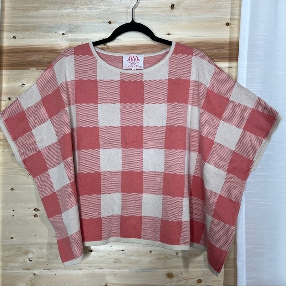 La Casita de Wendy pink and cream buffalo check box knit top - Picture 1 of 7